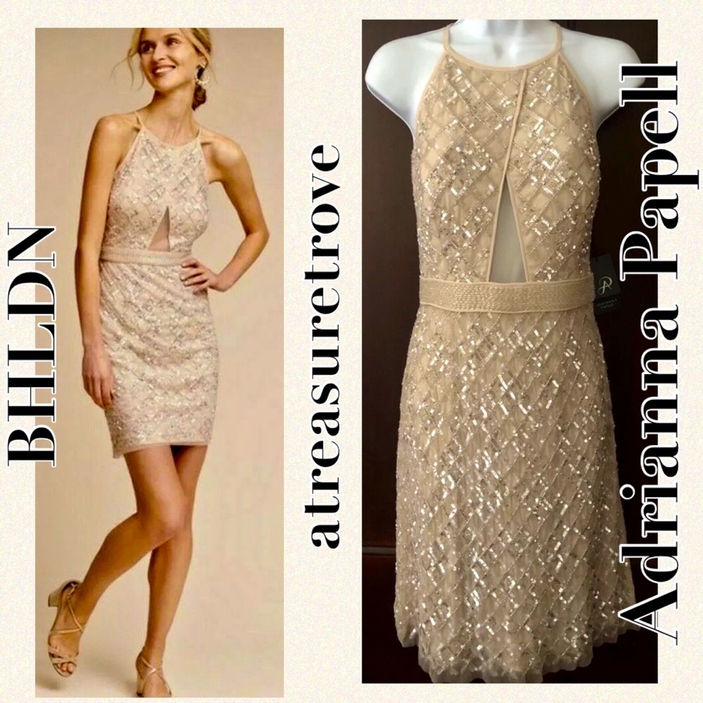 Aidan Mattox x BHLDN Amsterdam 2 & 6 Pale Pink Allover Beads Sequins Mini Dress